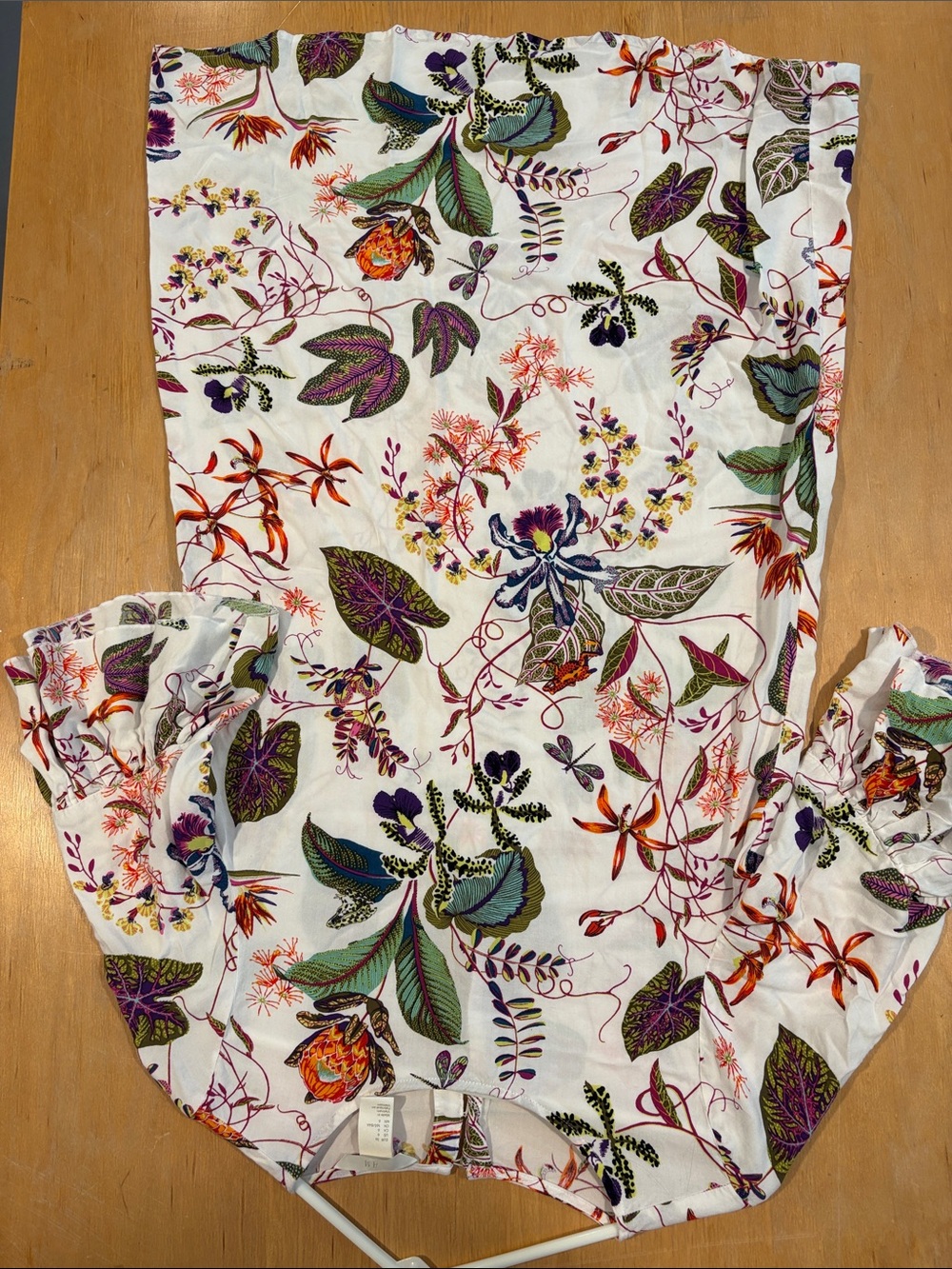H&M ~ Tropical White Floral Print Dress with Green, Purple, Orange Accents